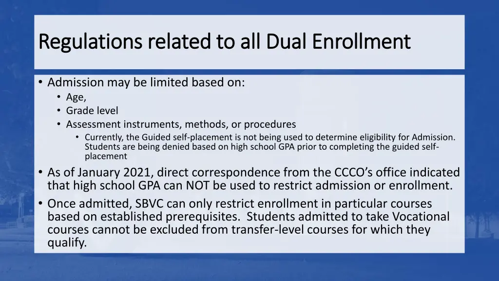 regulations related to all dual enrollment