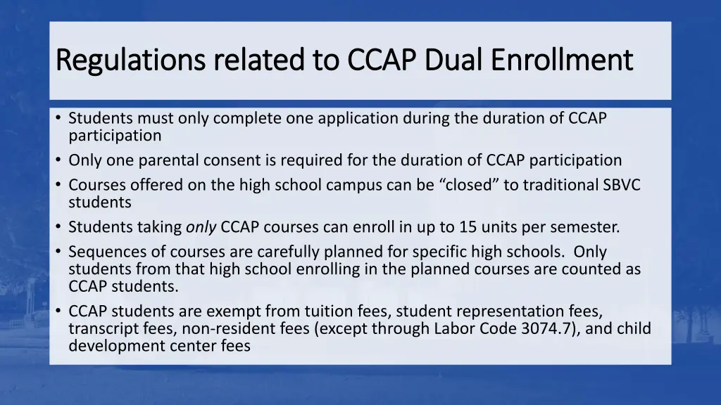 regulations related to ccap dual enrollment