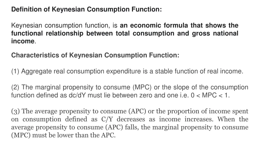 definition of keynesian consumption function