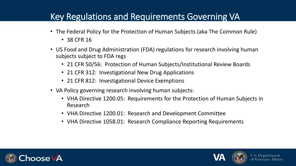 key regulations and requirements governing