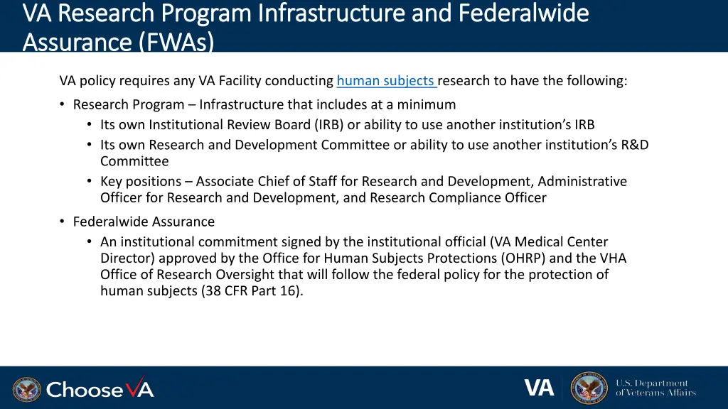 va research program infrastructure