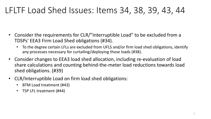 lfltf load shed issues items 34 38 39 43 44