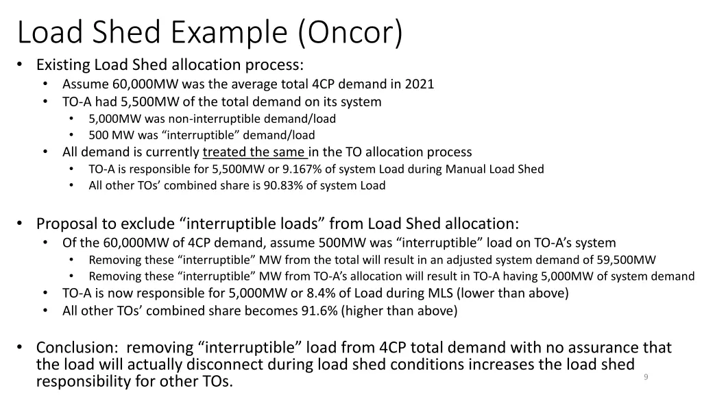 load shed example oncor existing load shed