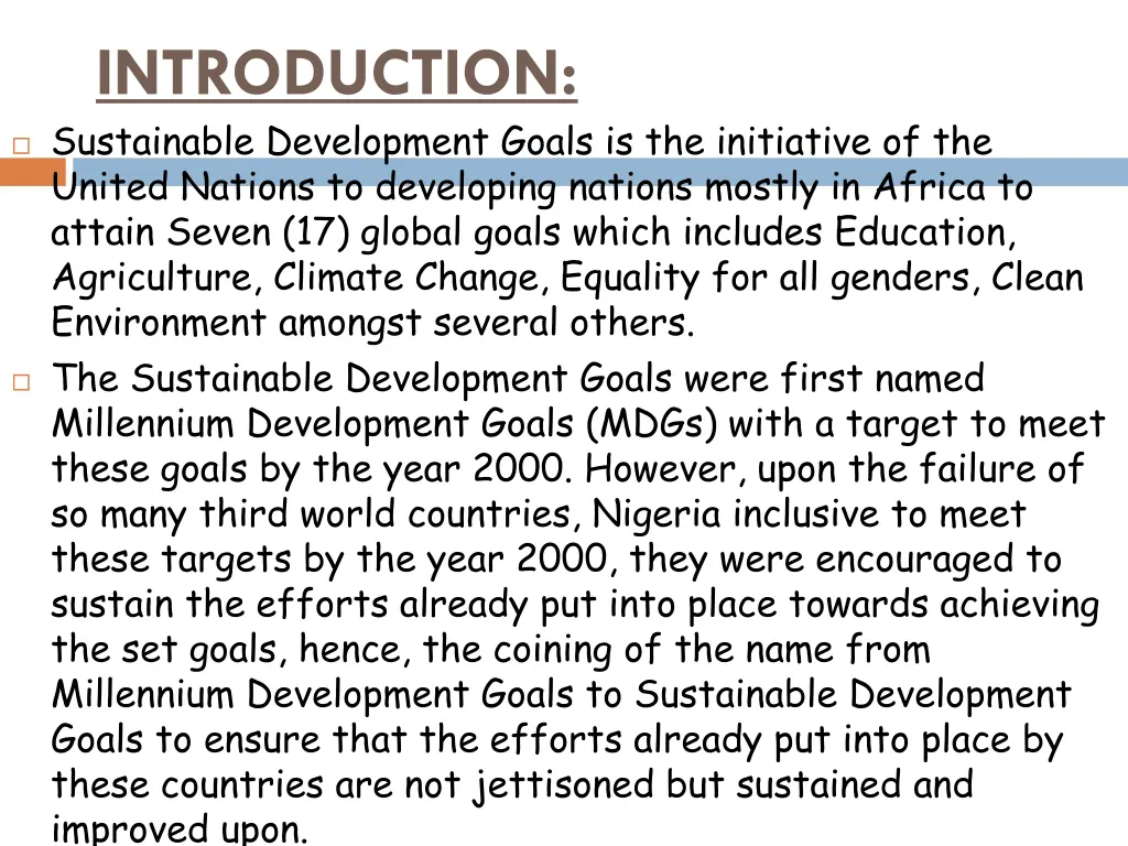 introduction sustainable development goals