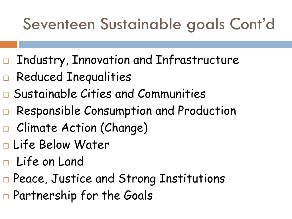 seventeen sustainable goals cont d