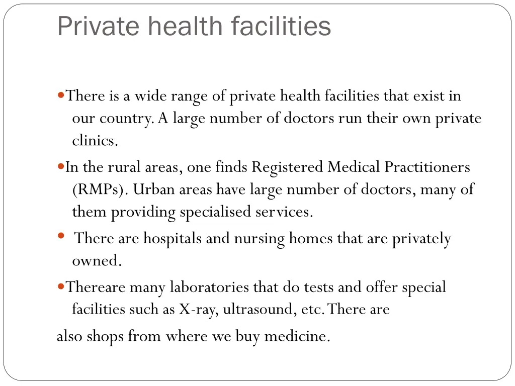 private health facilities