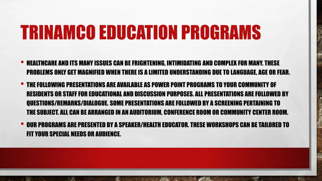 trinamco education programs