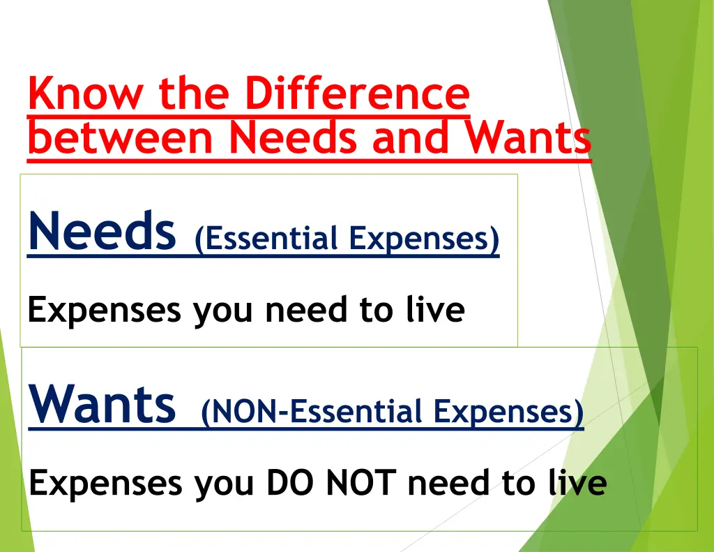 know the difference between needs and wants