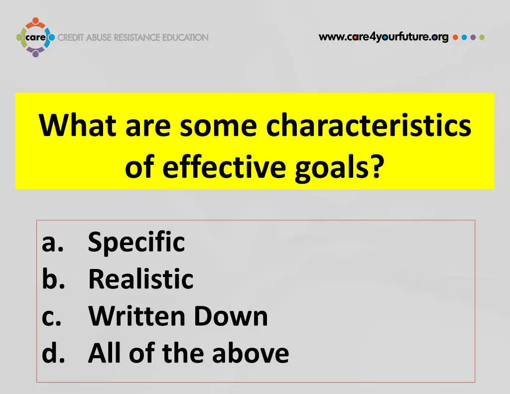 what are some characteristics of effective goals