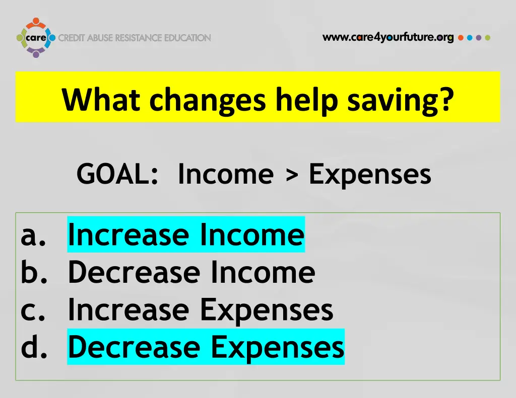 what changes help saving 1