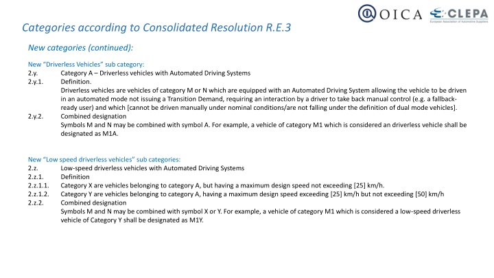 categories according to consolidated resolution 2