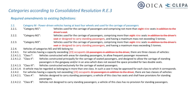 categories according to consolidated resolution