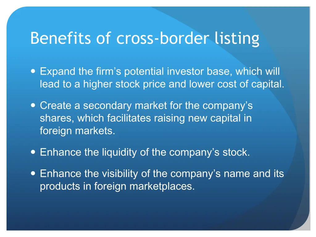 benefits of cross border listing