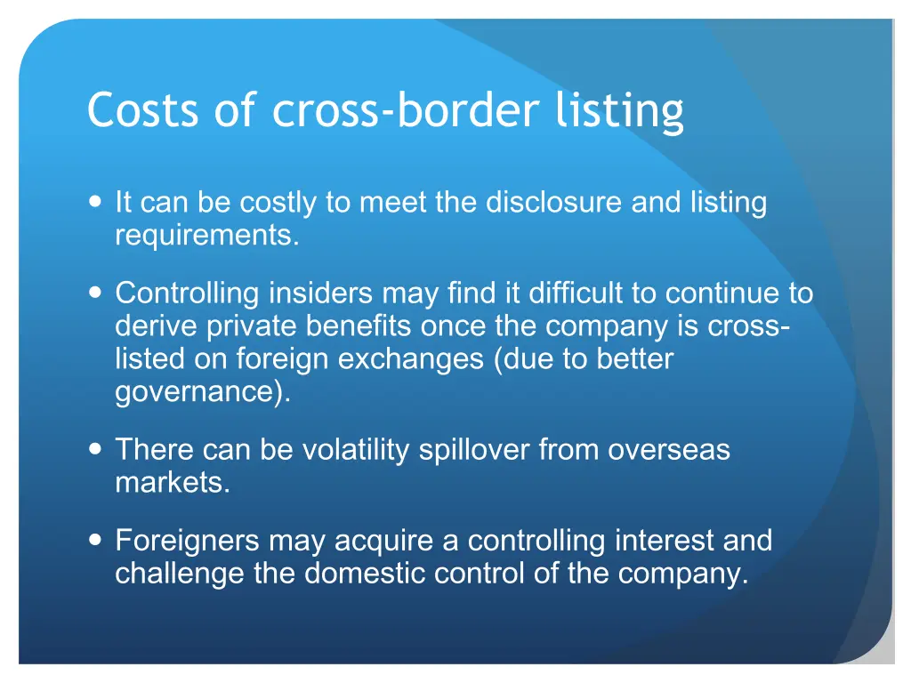 costs of cross border listing