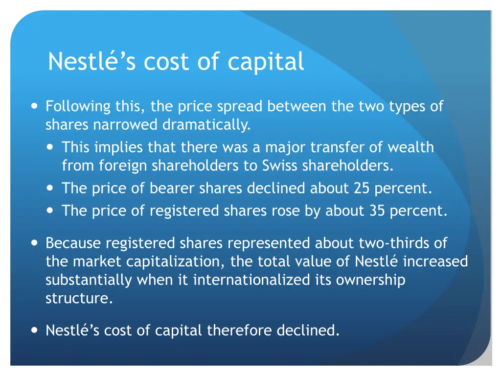 nestl s cost of capital