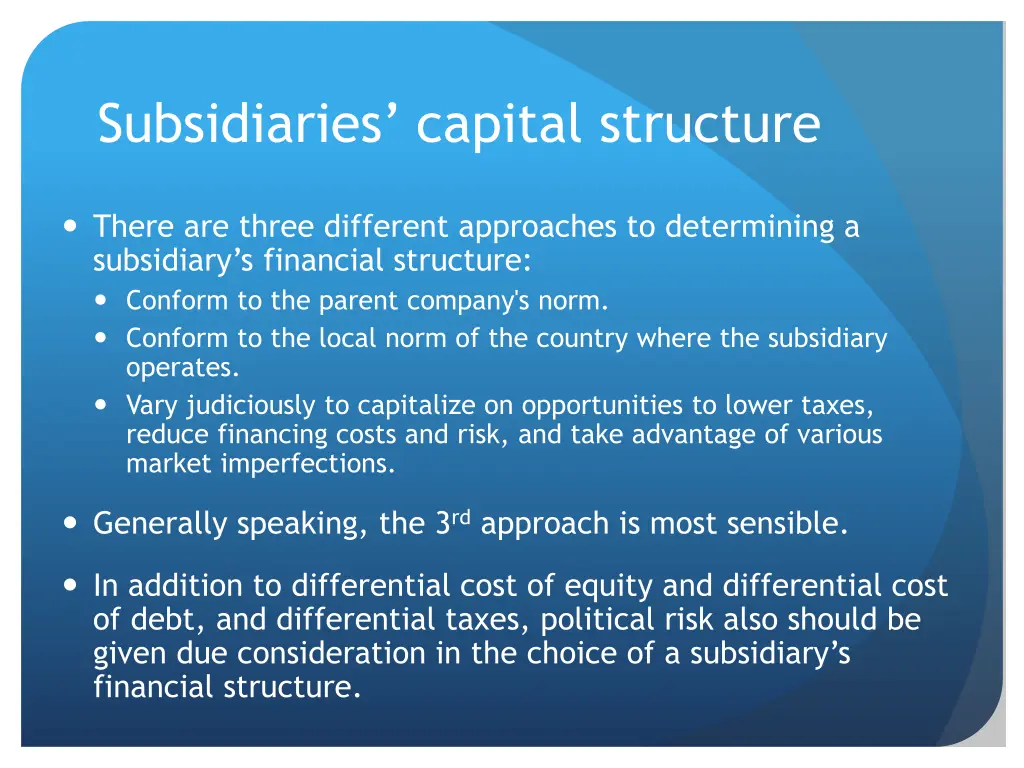 subsidiaries capital structure