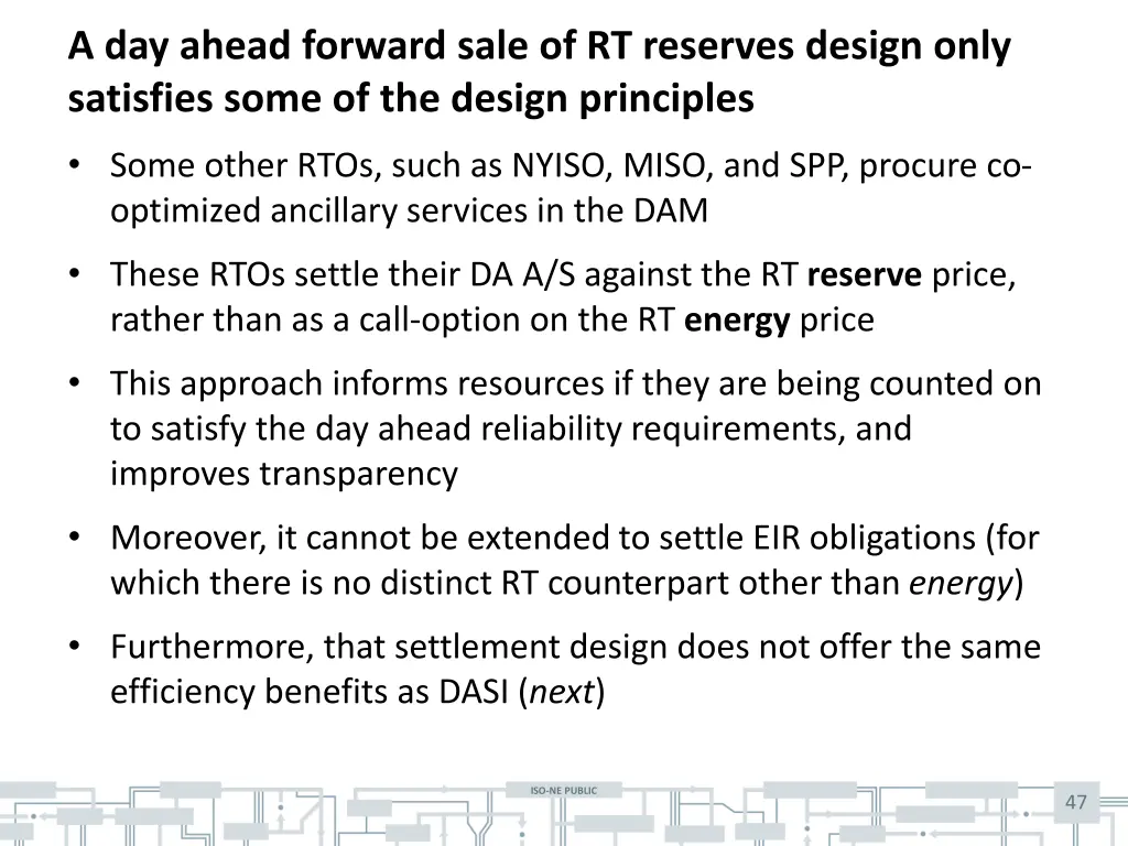 a day ahead forward sale of rt reserves design