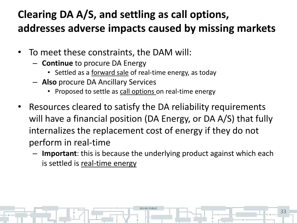 clearing da a s and settling as call options