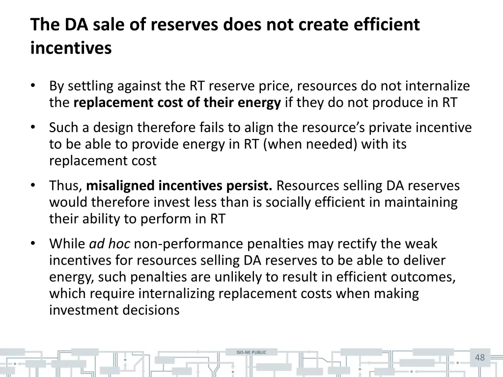 the da sale of reserves does not create efficient