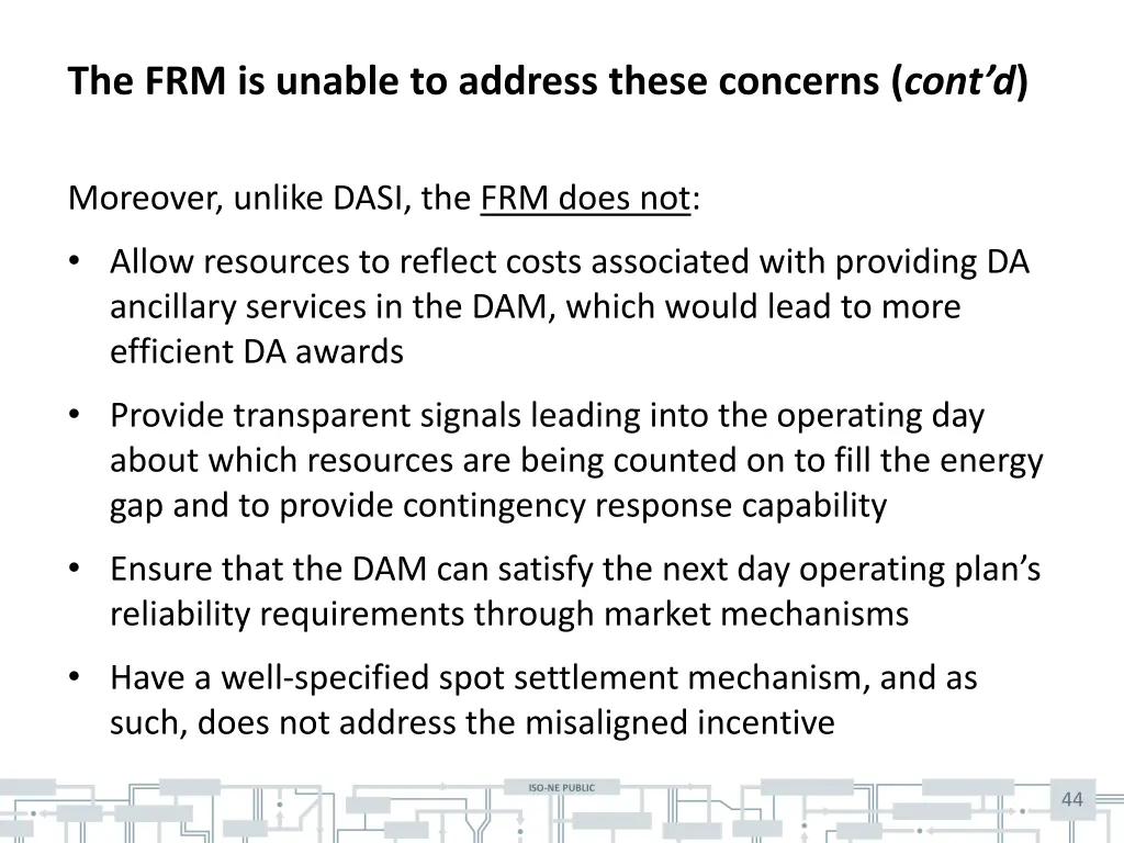 the frm is unable to address these concerns cont d