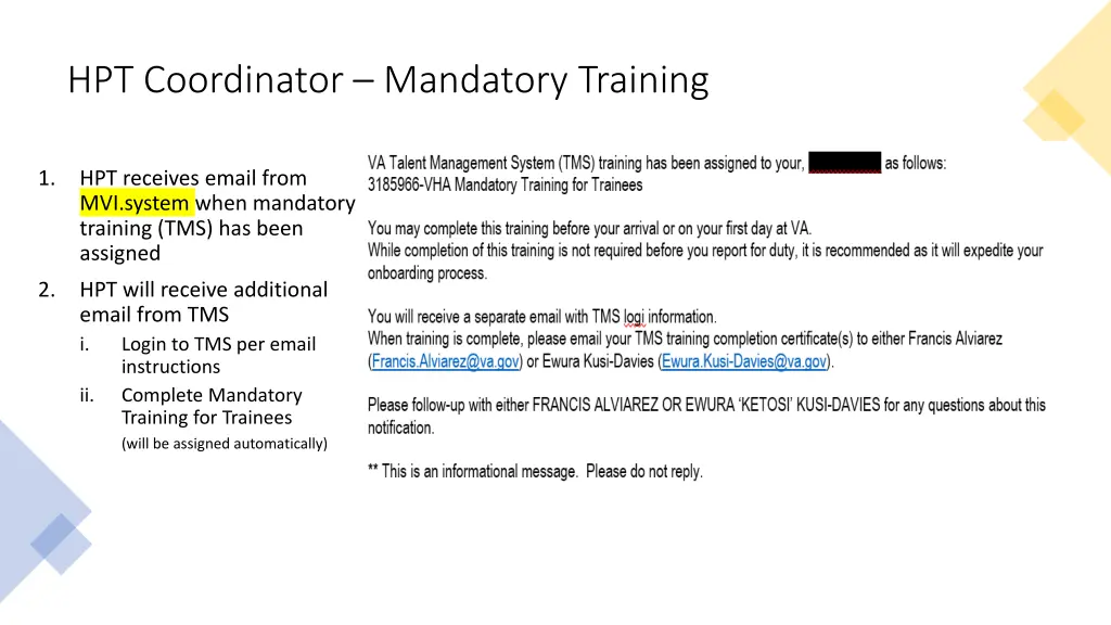 hpt coordinator mandatory training