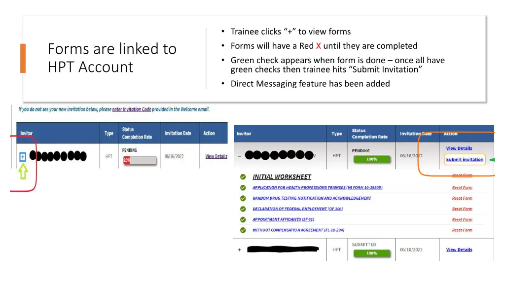 trainee clicks to view forms forms will have