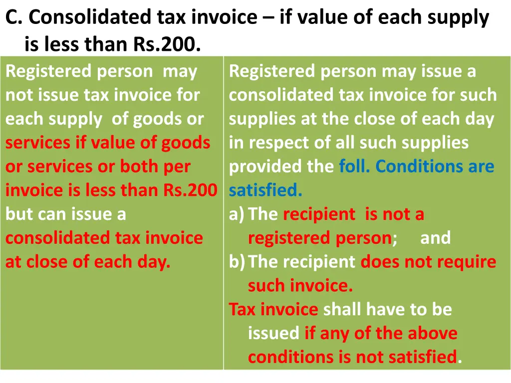 c consolidated tax invoice if value of each