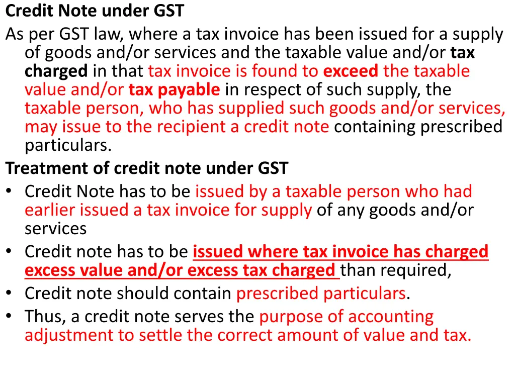 credit note under gst as per gst law where