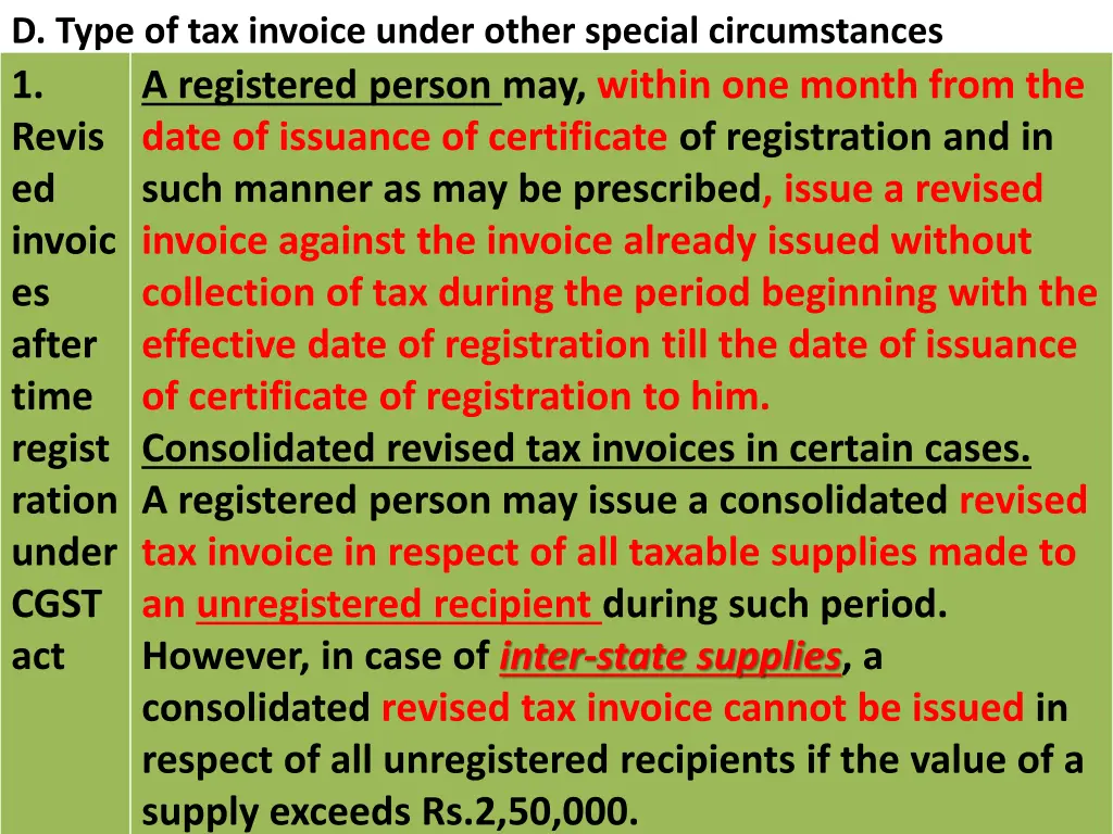 d type of tax invoice under other special