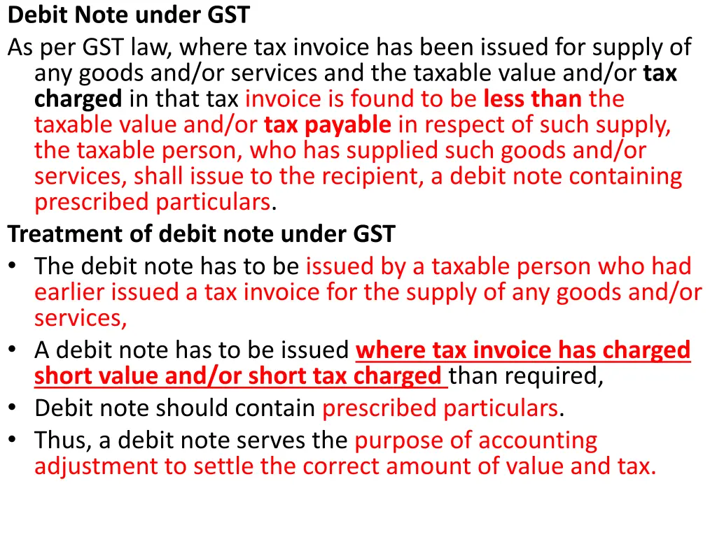 debit note under gst as per gst law where