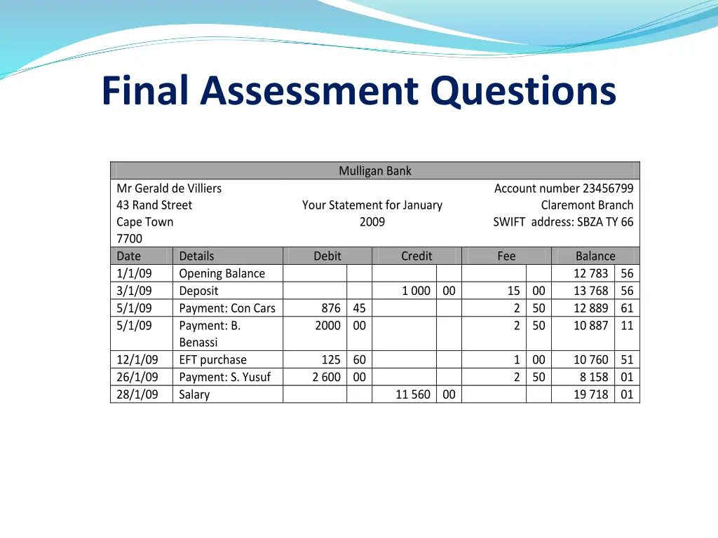 final assessment questions