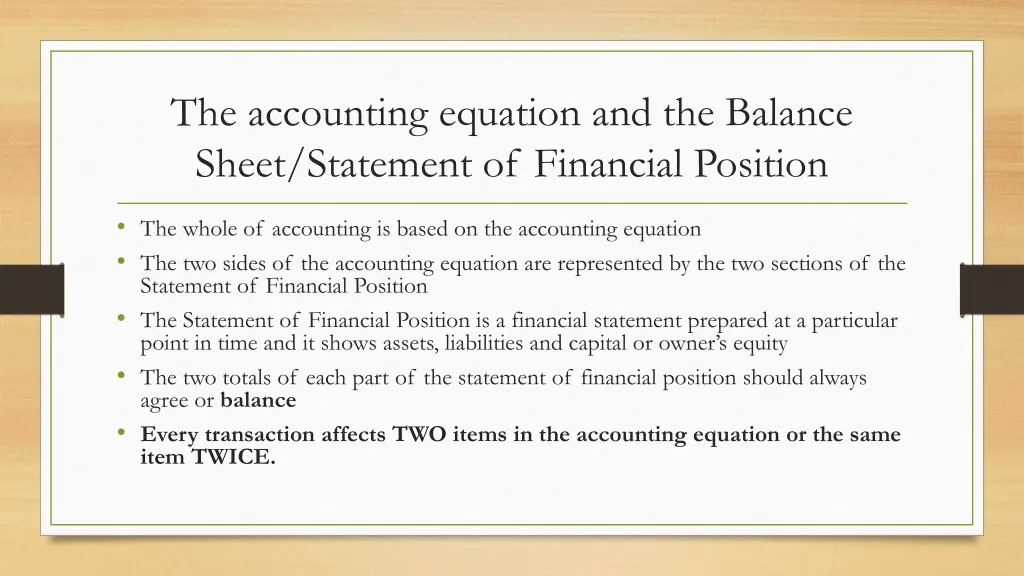 the accounting equation and the balance sheet