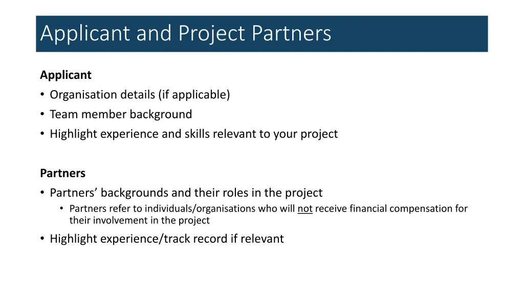 applicant and project partners