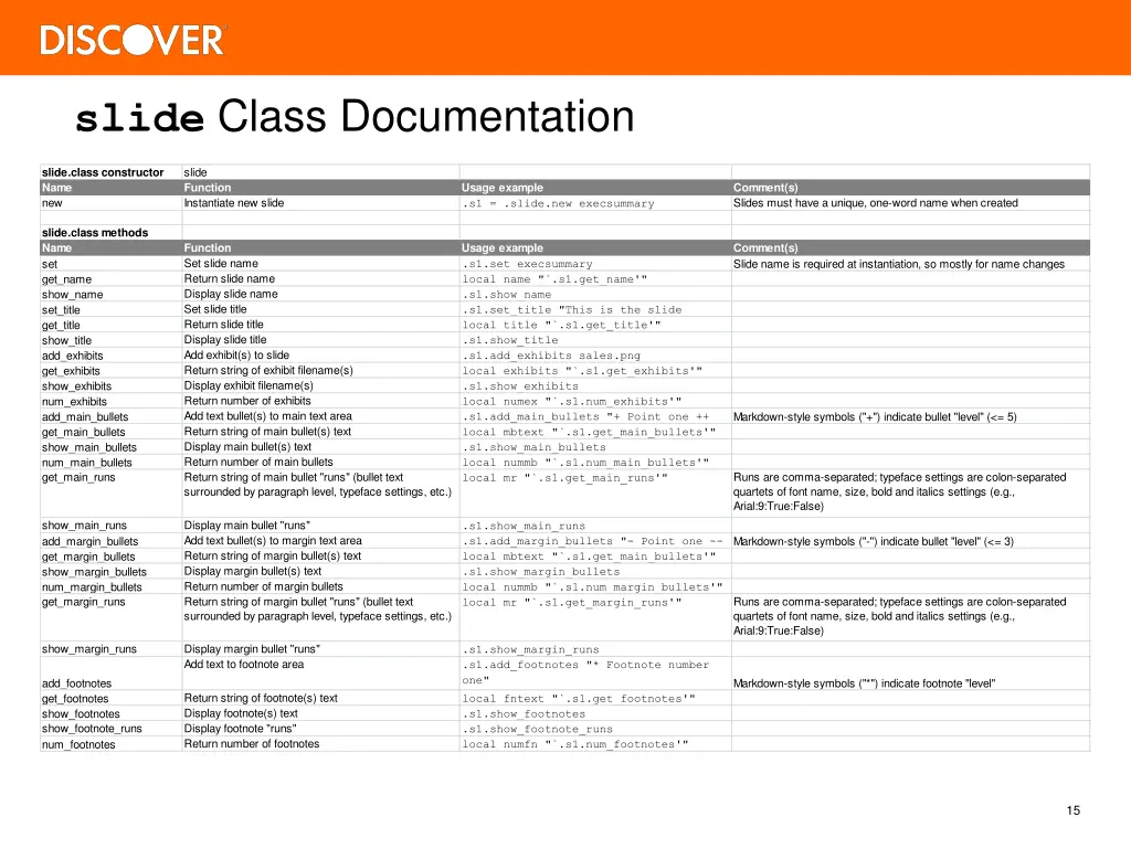 slide class documentation