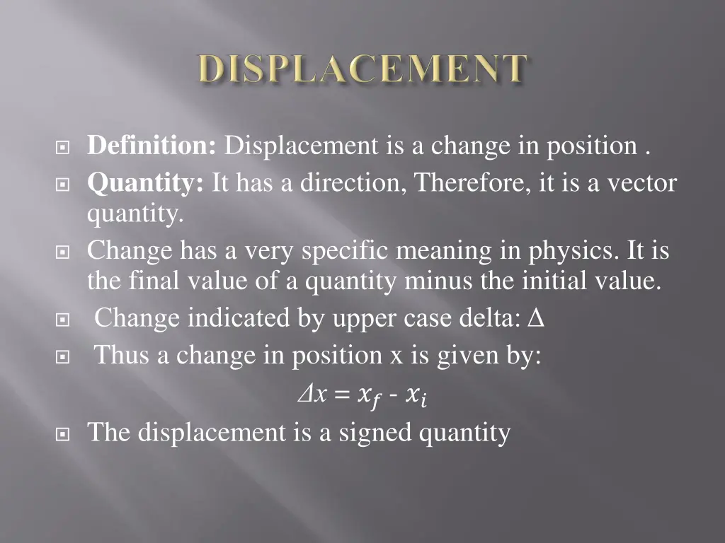 definition displacement is a change in position