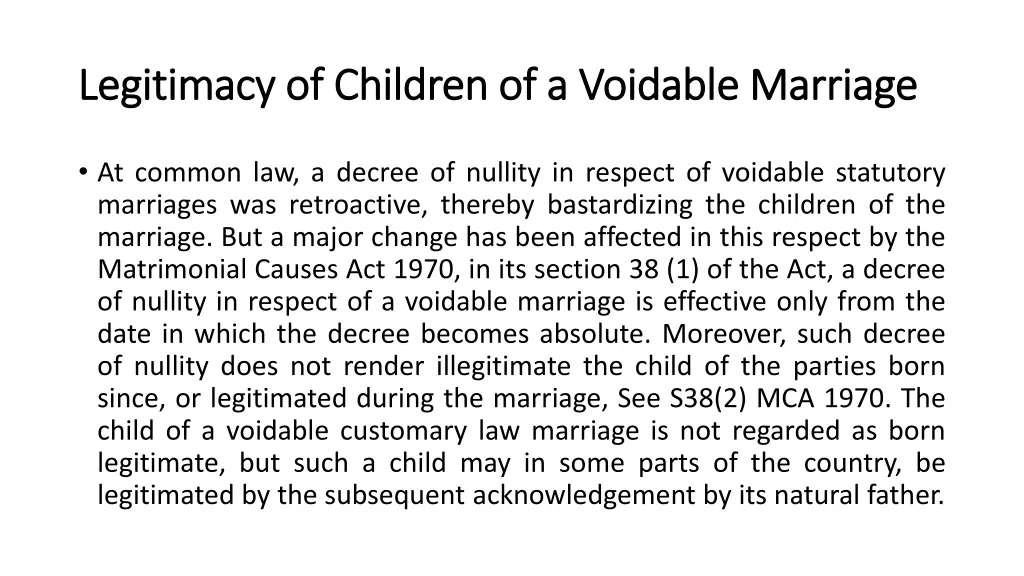 legitimacy of children of a voidable marriage