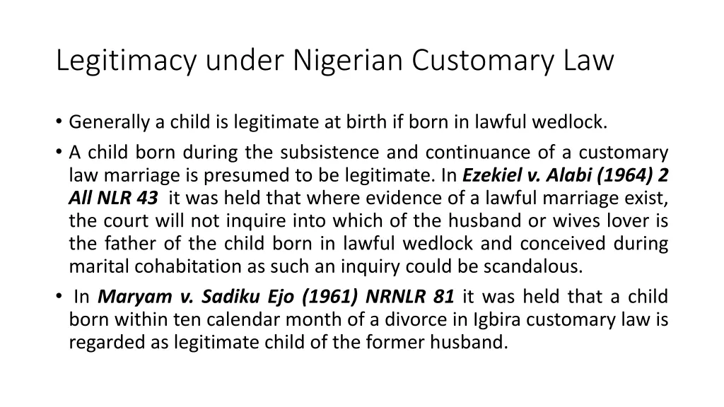 legitimacy under nigerian customary law