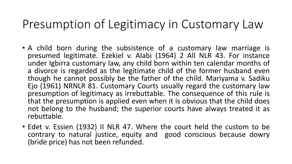 presumption of legitimacy in customary law