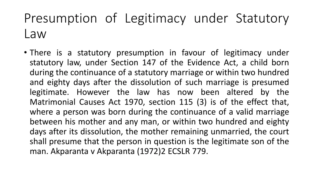 presumption of legitimacy under statutory law