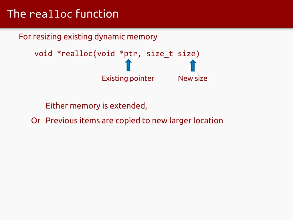 the realloc function