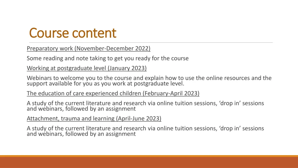 course content course content