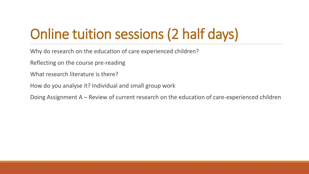 online tuition sessions 2 half days online