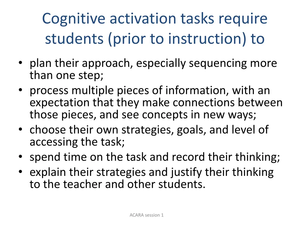 cognitive activation tasks require students prior