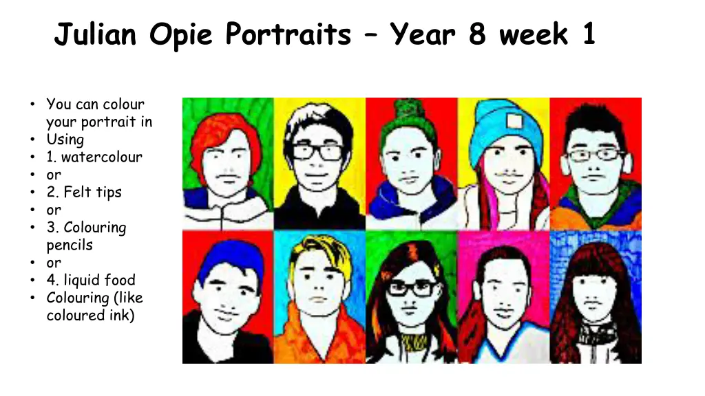 julian opie portraits year 8 week 1