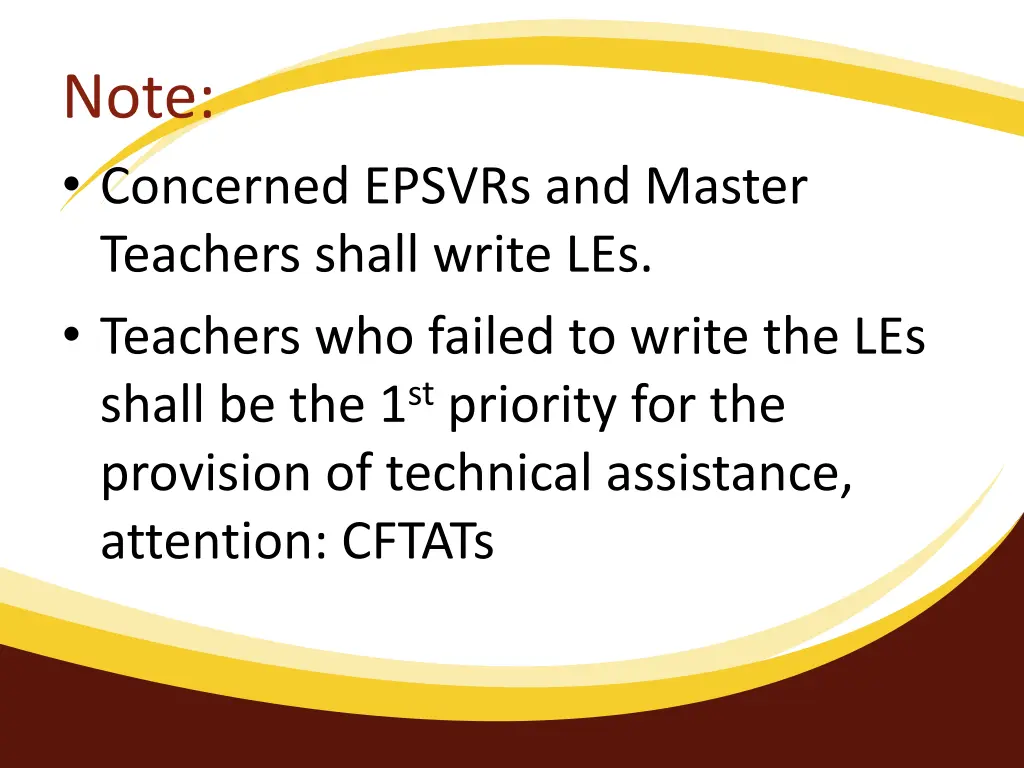 note concerned epsvrs and master teachers shall