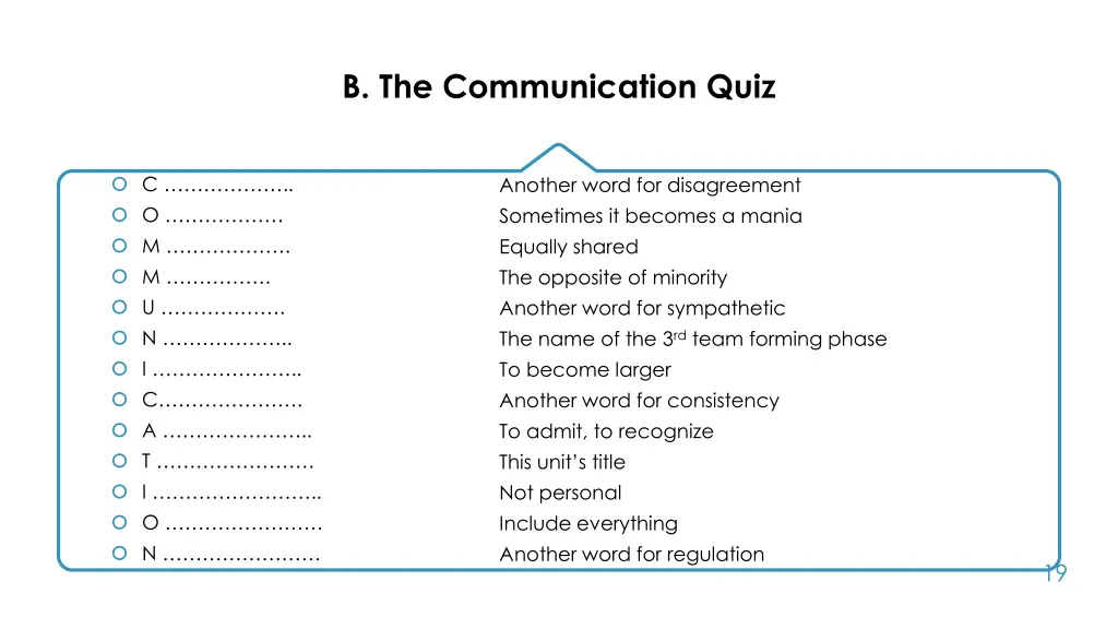 b the communication quiz