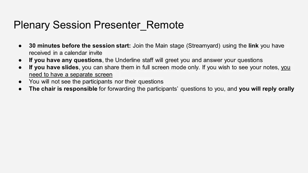 plenary session presenter remote