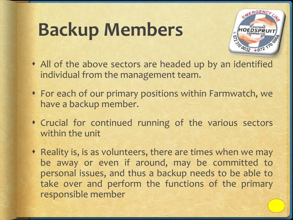 backup members