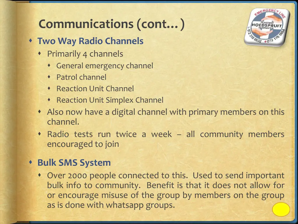 communications cont two way radio channels