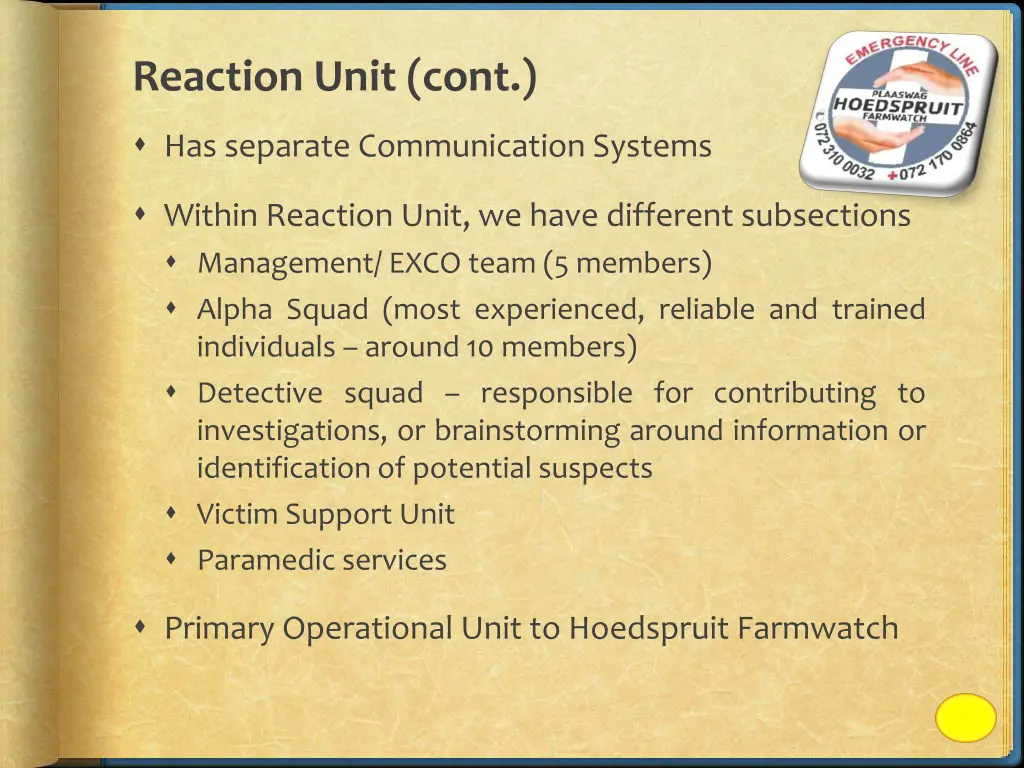 reaction unit cont